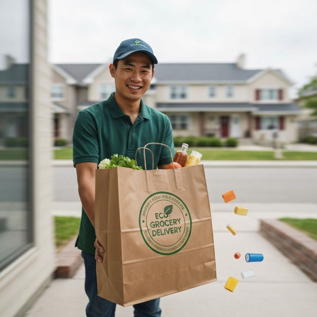 Grocery delivery bag at doorstep